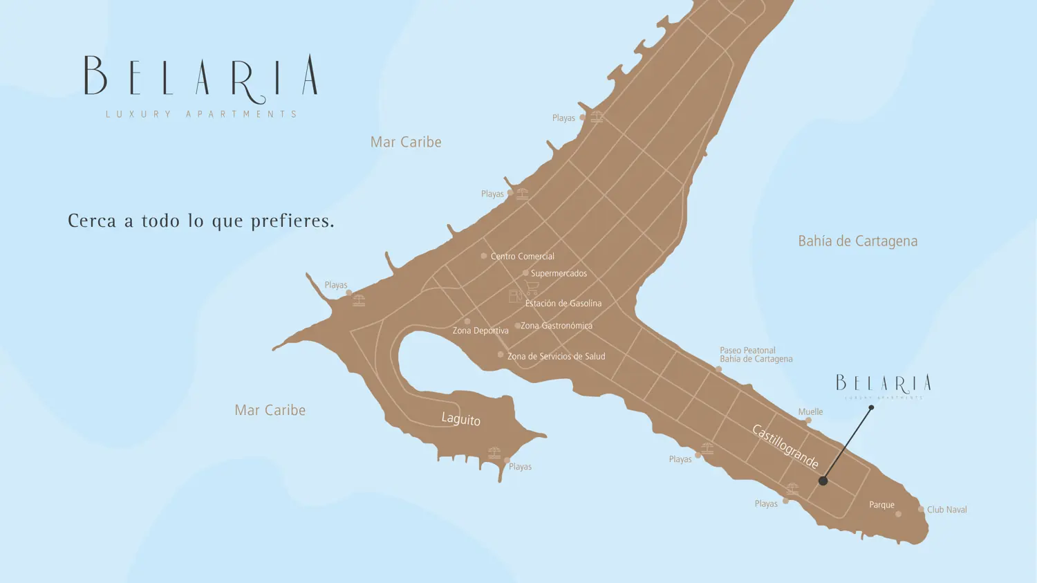 Mapa de la península de Castillogrande con Belaria