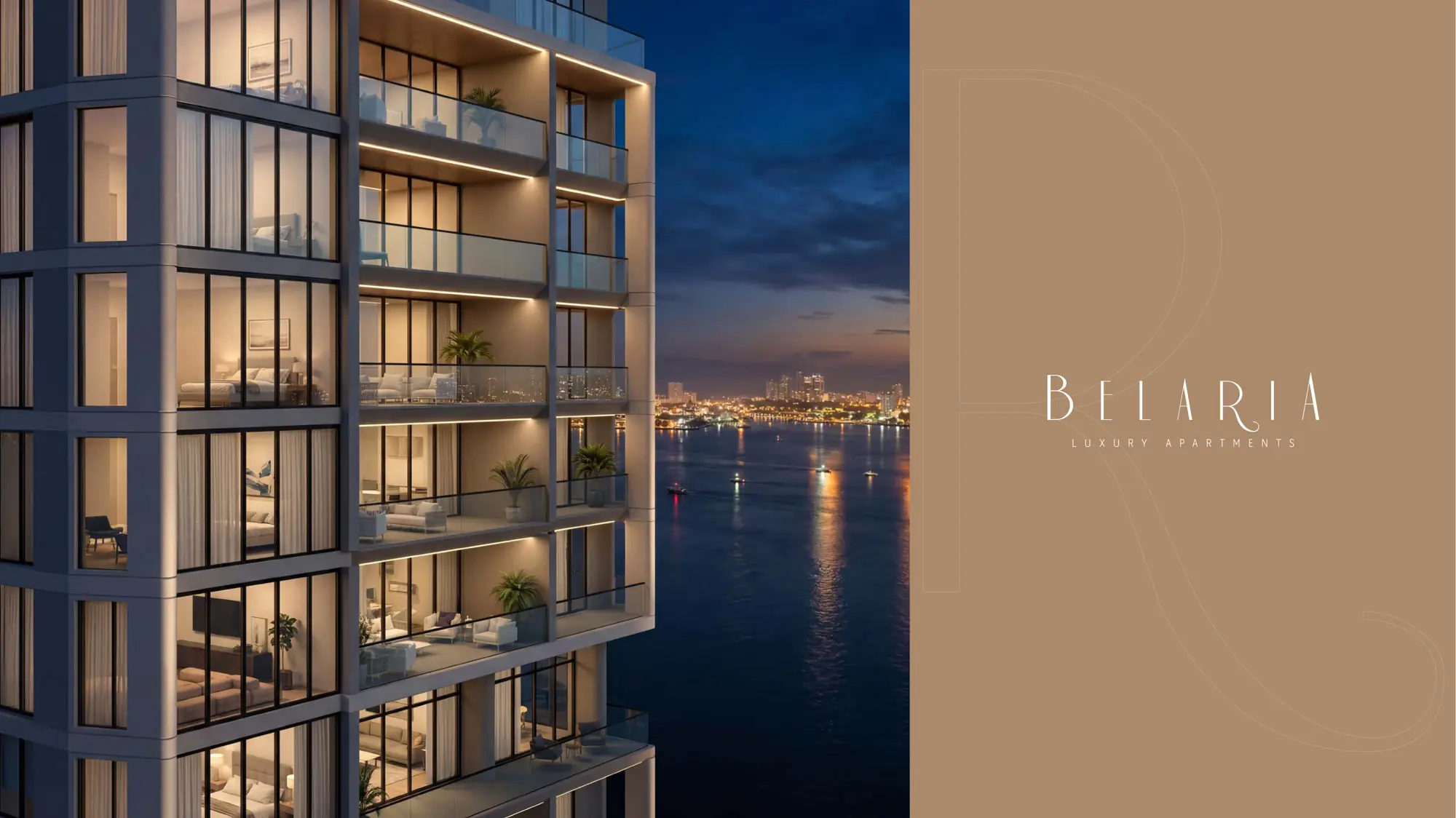 Torre Belaria iluminada a la hora azul sobre la Bahía de Cartagena