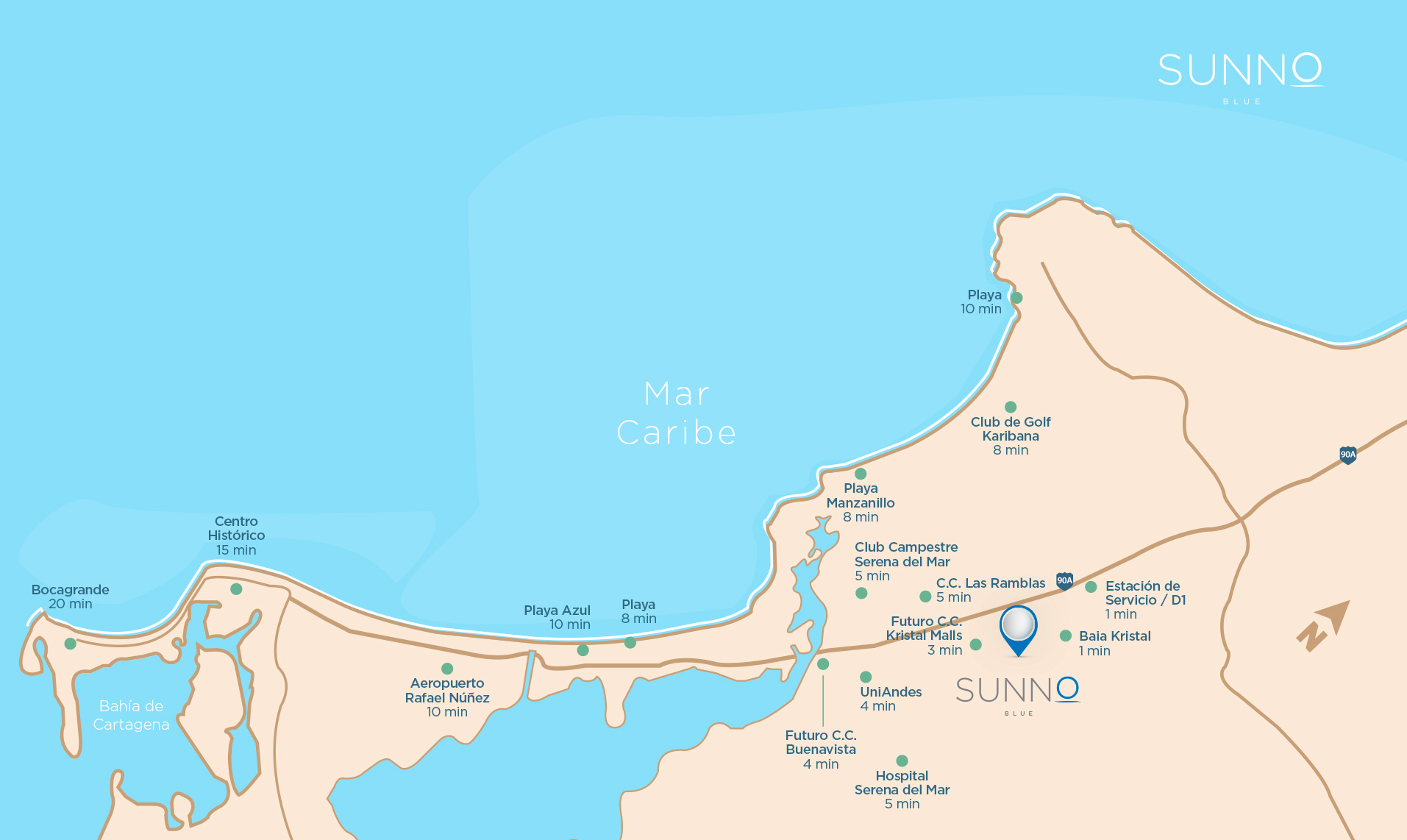Map of SUNNO Blue location in Cartagena's Zona Norte